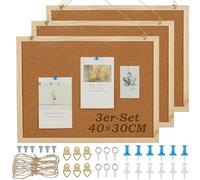 ASelected Set di 3 quadri in sughero, 30 x 40 cm, in legno, può essere utilizzato come bacheca, pannello di sughero in legno, per ufficio, scuola, casa, bacheca in sughero