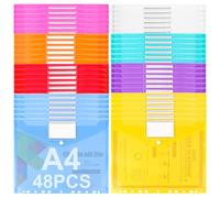 ASelected Set di 48 Busta Porta Documenti A4, Trasparente Cartelline Portadocumenti Plastica A4 Busta Con Bottone, Cartelle Porta Documenti, Raccoglitore Documenti - 30.5x24CM 8 colori e 11 fori
