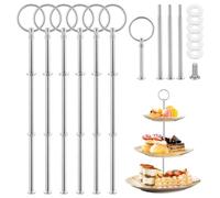 ASelected Set di 6 aste in metallo argentate a 3 livelli, con trapano, per matrimoni, compleanni, tè, feste, snack, piatti, torte, dessert (piastra nic)