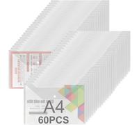 ASelected Set di 60 Busta Porta Documenti A4, Trasparente Cartelline Portadocumenti Plastica A4 Busta Con Bottone, Cartelle Porta Documenti - 335 x 235 mm
