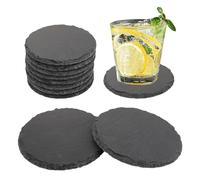 ASelected Set di 8 sottobicchieri in ardesia da 10,2 cm, in pietra nera, per caffè, birra, bicchiere, vino, bar, casa, rotondo