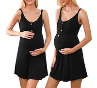 Aseniza Camicia da Notte Premaman Cotone, Pigiama maternità con Funzione Allattamento Camicie da Notte Parto Ospedale con Scollo A V,Nero,L
