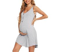 Aseniza Camicia da Notte Premaman Cotone, Pigiama maternità con Funzione Allattamento Camicie da Notte Parto Ospedale con Scollo A V,Grigio,XL