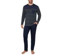 Aseniza Pigiama Uomo Invernale Cotone Lungo Due Pezzi Set Pigiami Righe Uomo Maniche Lunghe da Casa Caldo Loungewear Casual Blu Navy-232, L