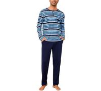 Aseniza Pigiama Uomo Invernale Cotone Lungo Pigiami Righe Set Due Pezzi Maniche Lunghe da Casa Caldo Loungewear Casual Blu Navy XL
