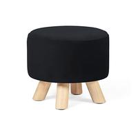 Asense Piccolo poggiapiedi rotondo in tessuto, imbottito, con gambe in legno antiscivolo (nero, tessuto)