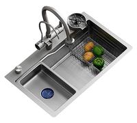 ASerZenith Lavello da Cucina, Lavello A Cascata, Lavello Singolo per Lavastoviglie con Guarnizione in Vetro, Adatto per Cucina, Bar, Ristorante68 X 45 X 22Cm