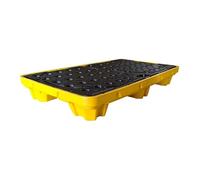 ASerZenith Pallet di Contenimento per Fuoriuscite, Vassoio Impilabile in Polietilene per Fusti di Olio/Secchi di Vernice, Piattaforma di Spedizione Modulare Staccabile per(Giallo-2 Pezzi-125X65X17Cm)