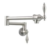 ASerZenith Rubinetto da Lavello in Ottone per Riempire Pentole, Pieghevole, A Parete, per Acqua Fredda, con Doppio Interruttore, Estensibile, con Braccio Girevole.Nichel Spazzolato