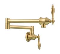 ASerZenith Rubinetto da Lavello in Ottone per Riempire Pentole, Pieghevole, A Parete, per Acqua Fredda, con Doppio Interruttore, Estensibile, con Braccio Girevole.Oro Spazzolato