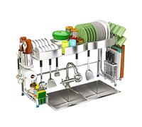 ASerZenith Scolapiatti sopra Il Lavello, Scolapiatti con Portaposate, Ripiano Scolapiatti per Utensili da Cucina, Organizer da Banco, Espositore in Acciaio(Argento-per Lavello Meno di 33,6 Pollici)