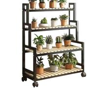 ASerZenith Supporto per Piante da Interno in Metallo per Esterni A più Livelli, con Ruote, per Piante Multiple, Scala Portavasi, Tavolo Portavasi per Finestre, Giardino, Balcone, So（Black-4 Tiers）