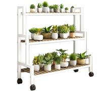 ASerZenith Supporto per Piante da Interno in Metallo per Esterni A più Livelli, con Ruote, per Piante Multiple, Scala Portavasi, Tavolo Portavasi per Finestre, Giardino, Balcone, So（White-3 Tiers）