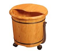 ASerZenith Vasca da Bagno per Pediluvio, Vasca per Lavaggio Piedi, Vasca per Pediluvio in Legno di Cipresso, Secchio per Sauna con Fondo A Ruota, Presente(40 Centimetri)