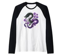 Asexual Japanese Dragon Ace Pride Flag Colors Floral Maglia con Maniche Raglan