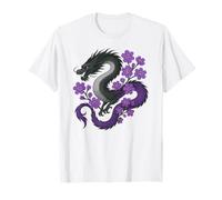 Asexual Japanese Dragon Ace Pride Flag Colors Floral Maglietta
