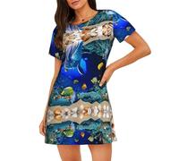 ASFgda 3d Underwater World Dolphin Print Camicie da notte per le donne pullover camicia da notte morbida biancheria da notte manica corta ampia comoda camicia da notte S-Xxxl, Nero , XXL