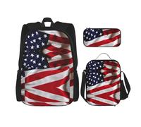 ASFgda American Flag1 - Set zaino per la scuola con borsa per il pranzo e astuccio, resistente, leggero, grande capacità, per uso quotidiano