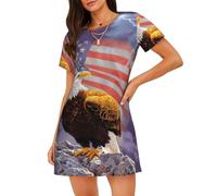 ASFgda Aquila Con Bandiera Usa Stampa Camicie da Notte Per Le Donne Pullover Camicia Da Notte Morbido Indumenti Da Notte Manica Corta Allentato Comoda Camicia Da Notte S-Xxxl, Nero , S