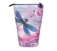 ASFgda Astuccio portamatite con stampa di libellule rosa e libellula blu, astuccio telescopico, portapenne portatile, borsa cosmetica