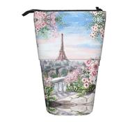 ASFgda Astuccio telescopico con stampa Torre Eiffel di Parigi in piedi con fiori, portapenne portatile, borsa per cosmetici