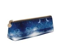 ASFgda Astuccio triangolare con stampa di stelle cadenti e luna, astuccio con cerniera per cancelleria, trucco, scuola, ufficio e viaggi