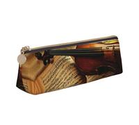 ASFgda Astuccio triangolare con stampa di violino e libro, astuccio con cerniera per cancelleria, trucco, scuola, ufficio e viaggi