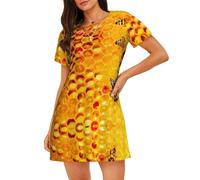 ASFgda Bee On Honeycomb Print Camicie da notte per le donne pullover camicia da notte morbida camicia da notte manica corta ampia comoda camicia da notte S-Xxxl, Nero , XXL