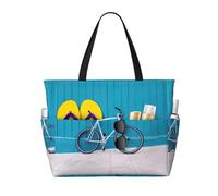 ASFgda Bella borsa da spiaggia con stampa bicicletta,Borsa da spiaggia impermeabile a prova di sabbia,Borsa da spiaggia pieghevole leggera con cerniera di grande capacità