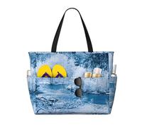ASFgda Bella borsa da spiaggia con stampa di paesaggio innevato,Borsa da spiaggia impermeabile a prova di sabbia,Borsa da spiaggia pieghevole leggera di grande capacità con cerniera