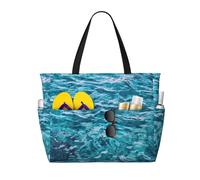 ASFgda Bella borsa da spiaggia con stampa di superficie mare,Borsa da spiaggia impermeabile a prova di sabbia,Borsa da spiaggia pieghevole leggera con cerniera di grande capacità