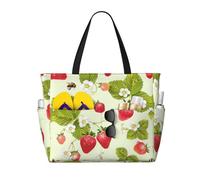 ASFgda Bella borsa da spiaggia con stampa fragola,Borsa da spiaggia impermeabile a prova di sabbia,Borsa da spiaggia pieghevole leggera di grande capacità con cerniera