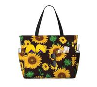 ASFgda Bella borsa da spiaggia con stampa girasole,Borsa da spiaggia impermeabile a prova di sabbia,Borsa da spiaggia pieghevole leggera con cerniera di grande capacità