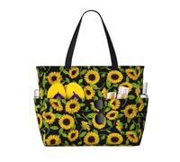 ASFgda Bella borsa da spiaggia con stampa girasole,Borsa da spiaggia impermeabile a prova di sabbia,Borsa da spiaggia pieghevole leggera con cerniera di grande capacità