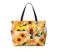 ASFgda Bella borsa da spiaggia con stampa girasole,Borsa da spiaggia impermeabile a prova di sabbia,Borsa da spiaggia pieghevole leggera con cerniera di grande capacità