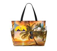 ASFgda Bella borsa da spiaggia con stampa tramonto,Borsa da spiaggia impermeabile a prova di sabbia,Borsa da spiaggia pieghevole leggera con cerniera di grande capacità
