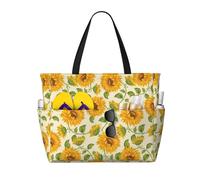 ASFgda Bella borsa da spiaggia gialla con stampa di girasole,Borsa da spiaggia impermeabile a prova di sabbia,Borsa da spiaggia pieghevole leggera di grande capacità con cerniera