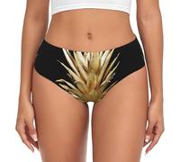 ASFgda Biancheria intima traspirante da donna con stampa ananas dorata, biancheria intima elasticizzata perfettamente, super morbida e confortevole, disponibile in taglie forti, Nero , M