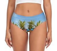 ASFgda Biancheria intima traspirante da donna con stampa ananas, oceano spiaggia, biancheria intima elasticizzata, super morbida e confortevole, disponibile in taglie forti, Nero , M