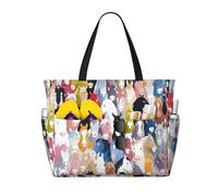 ASFgda Borsa da spiaggia colorata con stampa di cavalli del fumetto,Borsa da spiaggia impermeabile a prova di sabbia,Borsa da spiaggia pieghevole leggera di grande capacità con cerniera