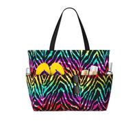 ASFgda Borsa da spiaggia colorata con stampa zebra arcobaleno,Borsa da spiaggia impermeabile a prova di sabbia,Borsa da spiaggia pieghevole leggera di grande capacità