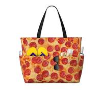 ASFgda Borsa da spiaggia con stampa 3D Pizza Pepperoni,Borsa da spiaggia impermeabile a prova di sabbia,Borsa da spiaggia pieghevole leggera di grande capacità con cerniera