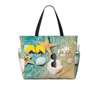 ASFgda Borsa da spiaggia con stampa a capesante con stelle marine,Borsa da spiaggia impermeabile a prova di sabbia,Borsa da spiaggia pieghevole leggera con cerniera di grande capacità