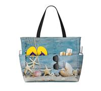 ASFgda Borsa da spiaggia con stampa a stelle marine, borsa da spiaggia impermeabile a prova di sabbia,Borsa da spiaggia pieghevole leggera di grande capacità con cerniera