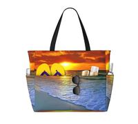ASFgda Borsa da spiaggia con stampa al tramonto,Borsa da spiaggia impermeabile a prova di sabbia,Borsa da spiaggia pieghevole leggera di grande capacità con cerniera