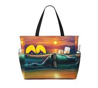 ASFgda Borsa da spiaggia con stampa al tramonto,Borsa da spiaggia impermeabile a prova di sabbia,Borsa da spiaggia pieghevole leggera di grande capacità