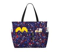 ASFgda Borsa da spiaggia con stampa americana con stelle rosse e blu,Borsa da spiaggia impermeabile a prova di sabbia,Borsa da spiaggia pieghevole leggera di grande capacità con cerniera