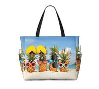 ASFgda Borsa da spiaggia con stampa ananas oceano,Borsa da spiaggia impermeabile a prova di sabbia,Borsa da spiaggia pieghevole leggera di grande capacità con cerniera