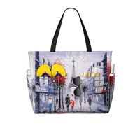 ASFgda Borsa da spiaggia con stampa artistica con albero della città di Parigi, borsa da spiaggia impermeabile a prova di sabbia, borsa tote leggera pieghevole con cerniera