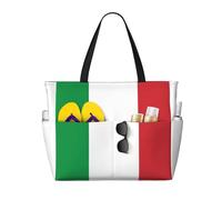 ASFgda Borsa da spiaggia con stampa bandiera italiana,Borsa da spiaggia impermeabile a prova di sabbia,Tote pieghevole leggero con cerniera pieghevole di grande capacità